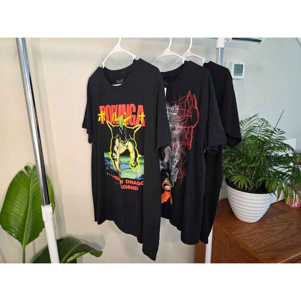 Bundle 3 Official Dragon Ball Z T-Shirts: Goku, Broly, Poringa Anime Tees (L/XL)